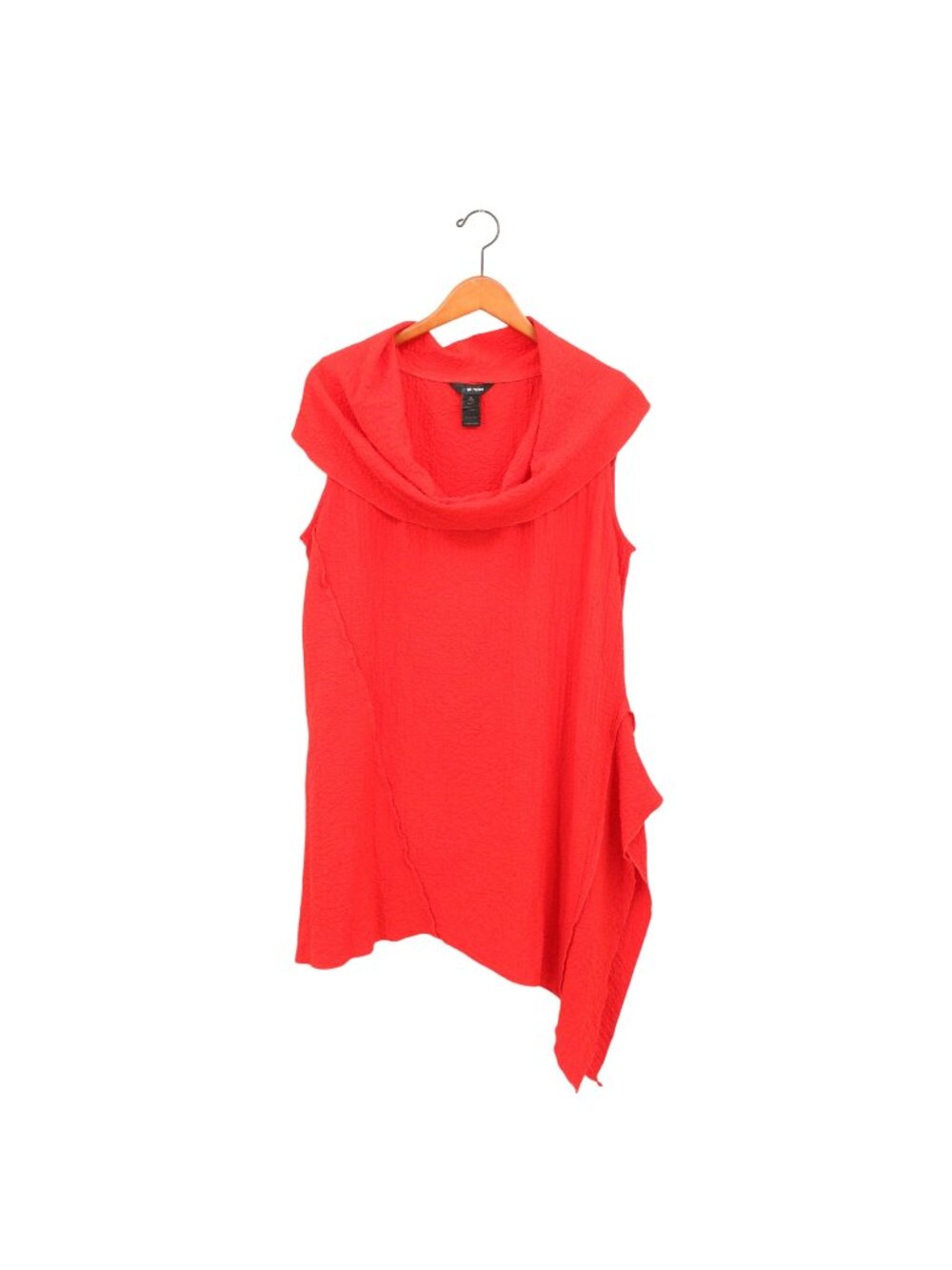 Ali Miles Puckered Textured Asymmetrical Hem Cowl Neck Sleeveless Tunic Top XL